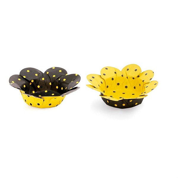 Forminhas para Doces Primavera Df Poá e Amarelo Preto - 40 Un