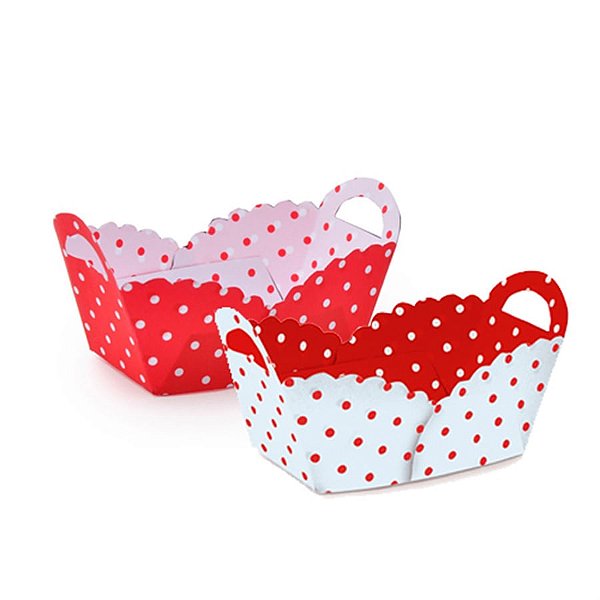 Forminhas para Doces Cestinha com Poá Vermelho e Branco - 24 Un