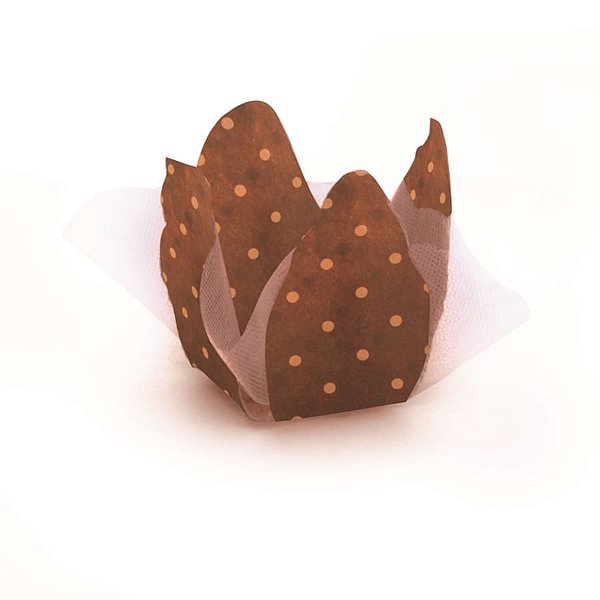 Forminhas para Doces Organza Poá Marrom Bege - 40 Un