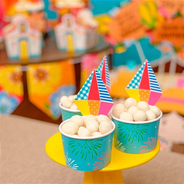 Festa Junina - Copinho para Doces com Cinta Balão Junino 100 ml - 8 Un