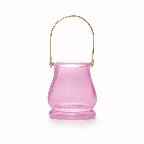 Mini Luminaria de Vidro Rosa 9x9x9,5