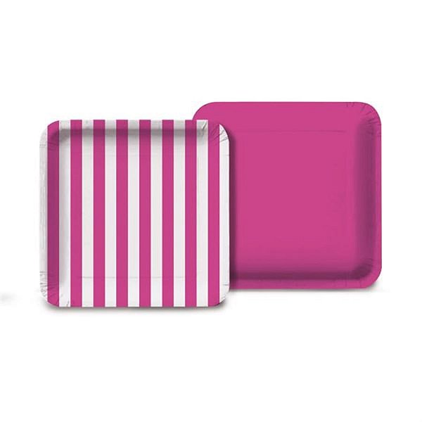 Linha Cores - Prato Quadrado Listras Pink 18x18 - 8 Un