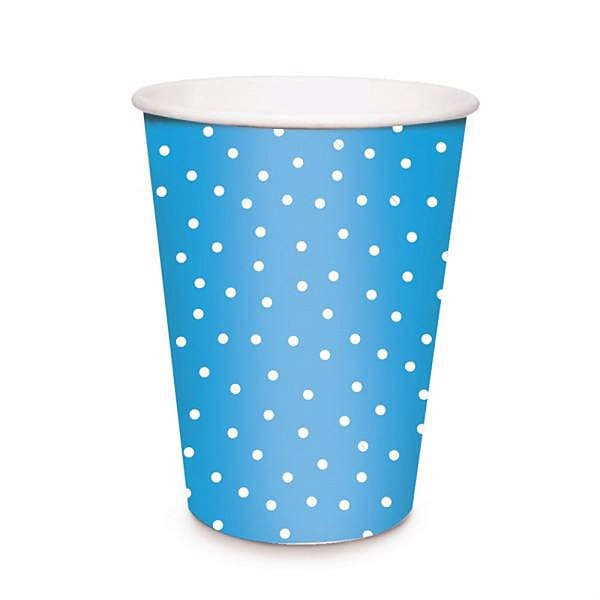 Linha Cores - Copo Papel Poá Azul 240 ml - 8 Un