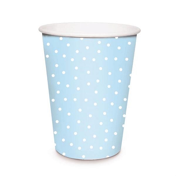 Linha Cores - Copo Papel Poá Azul Bebe 240 ml - 8 Un