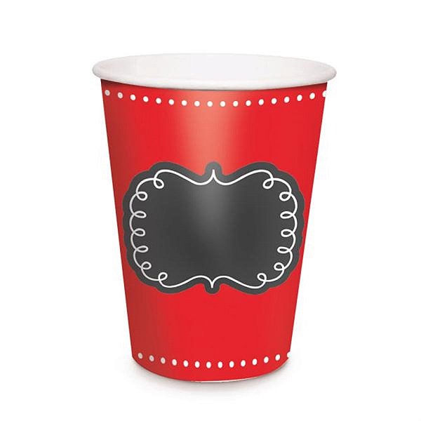 Linha Cores - Copo Papel Personalizável Lousa Vermelho 240 ml - 8 Un