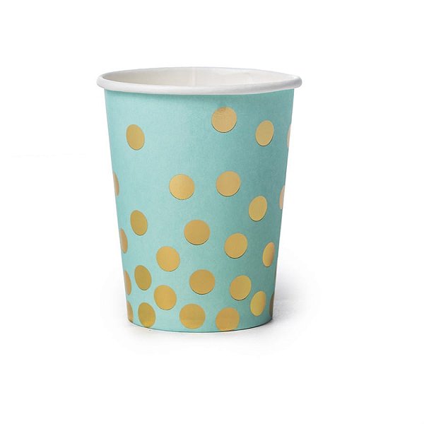 Linha Cores - Copo Papel Foil Poá Azul 260 ml - 6 Un