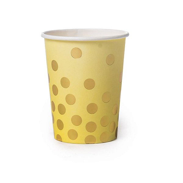Linha Cores - Copo Papel Foil Poá Amarelo 260 ml - 6 Un