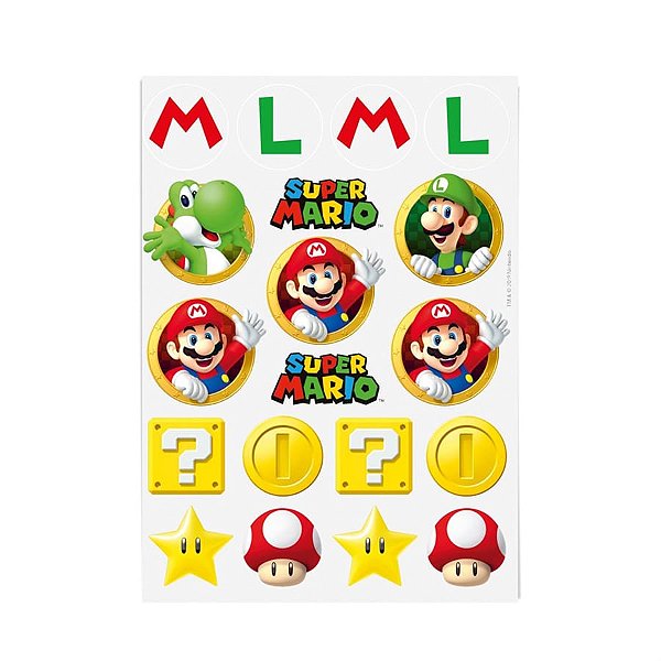 Festa Super Mário - Cartela Transfer para Superfície Lisa Super Mario 15x20 - 2 un