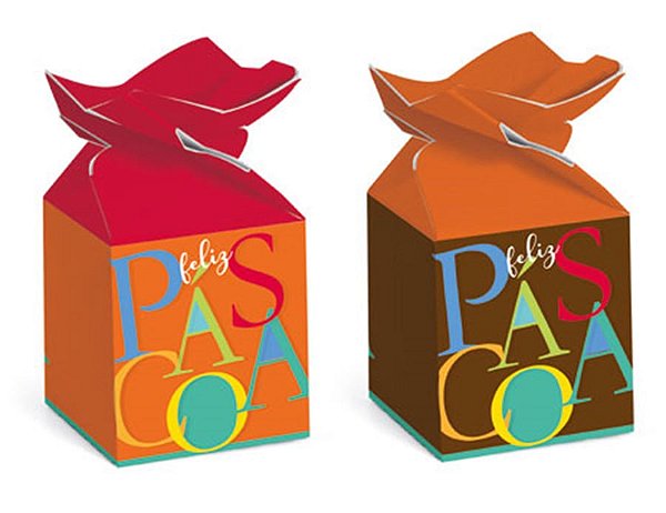 Caixa Trouxinha Composê Páscoa Cores 5,5x5,5x10,5cm - 12 Un