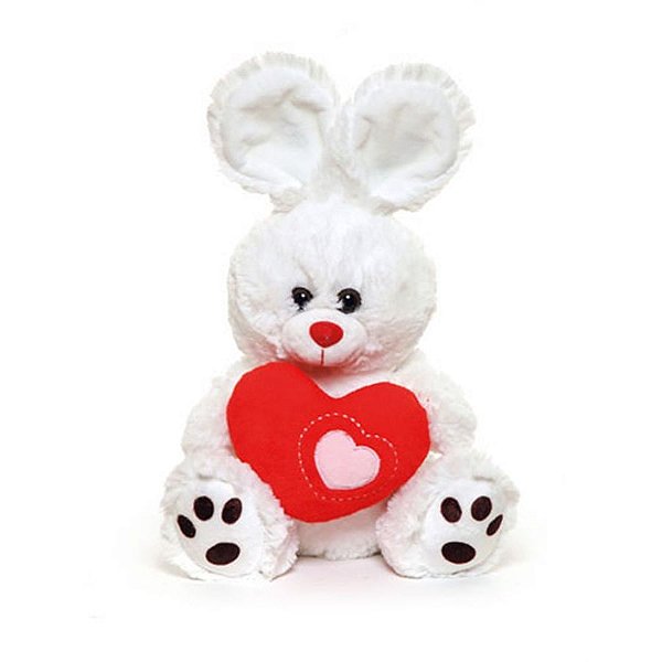Coelho Pelúcia Coração Branco e Vermelho Tamanho Médio ( Kids ) - 1 Un