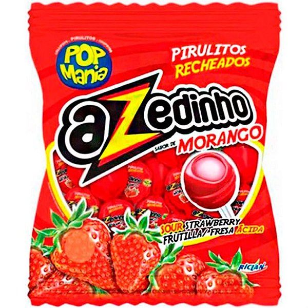 Pirulito Pop Mania Azedinho Morango Recheio Mastigável Riclan - 50 Un