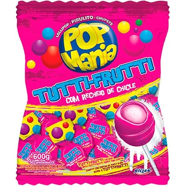 Pirulito Pop Mania Tutti Frutti Recheio Chiclete Riclan - 50 Un