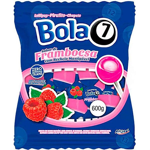 Pirulito Bola7 Framboesa Recheio Mastigável Riclan - 50 Un