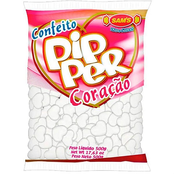 Confeito Pipper Coração Morango Branco 500g - Sams