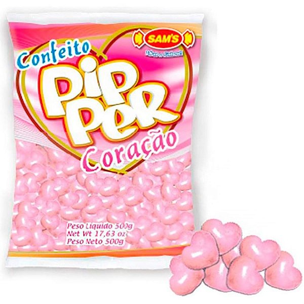 Confeito Pipper Coração Morango Rosa 500g - Sams