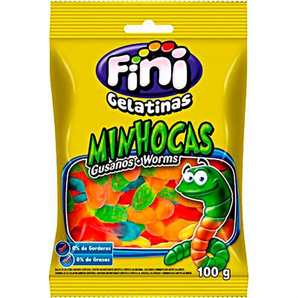Bala de Gelatina Minhocas Brilho 250g - Fini