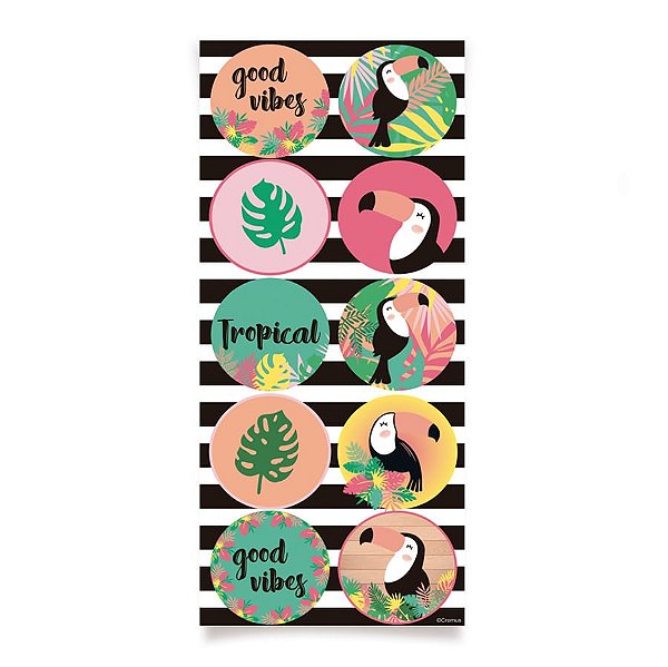 Adesivo Redondo Tropical Tucano - 30 Adesivos