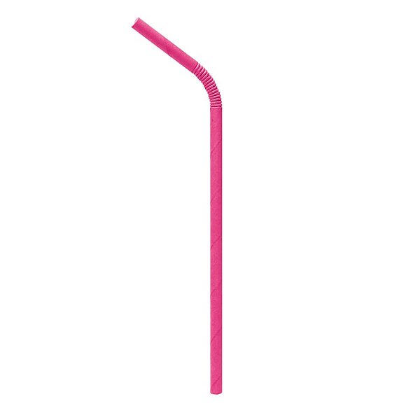 Canudo De Papel Sanfonado Rosa 20Cm Pt - 20 Unidades