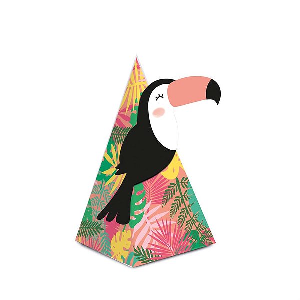 Caixa Cone Com Aplique Tropical Tucano 6,5X6,5X12,5 Pt - 8 Unidades