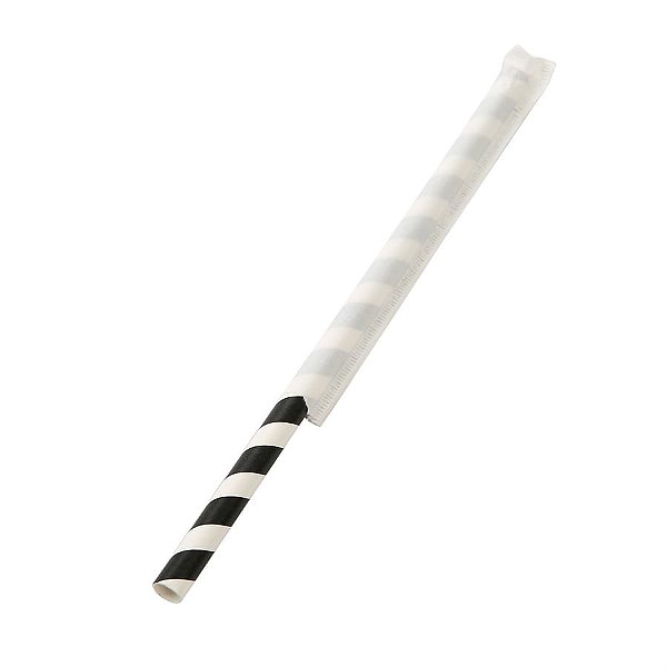 Canudo Papel Milk Shake 8Mm Embalado Branco e Preto - 50 Unidades