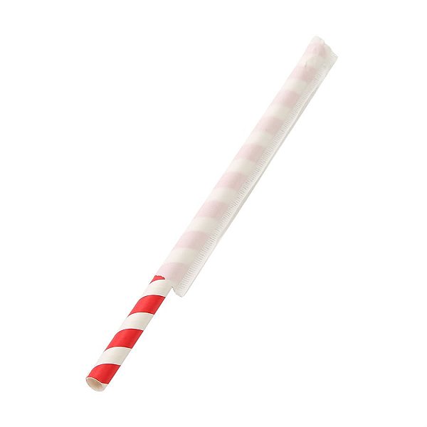 Canudo Papel Milk Shake 8Mm Embalado Branco e Vermelho - 50 Unidades