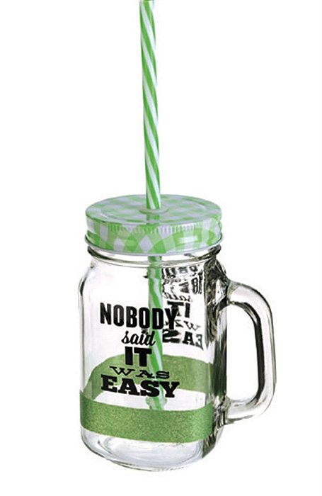 Pote De Vidro 450 Ml C/ Canudo Verde