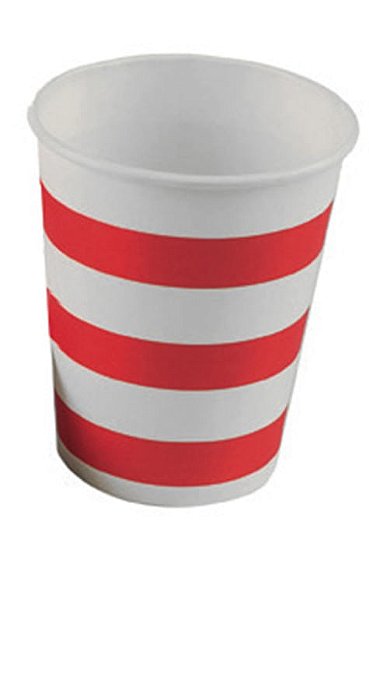 Copo de Papel 270ml Listrado Vermelho - 10 Un