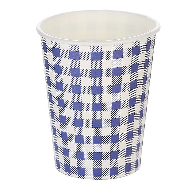 Copo de Papel 270ml Xadrez Azul Junina - 10 Un