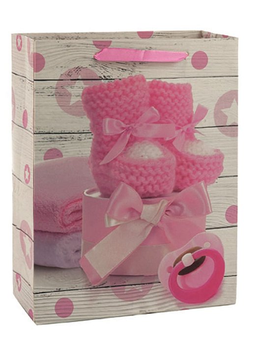 Sacola Papel Estampada, 23*18Cm Sapatinho Rosa
