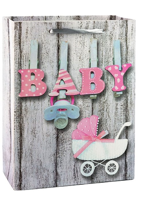 Sacola Papel Estampada, 23*18Cm Baby Rosa