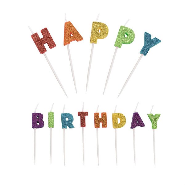 Vela Happy Birthday Colorida Glitter - 13 Un
