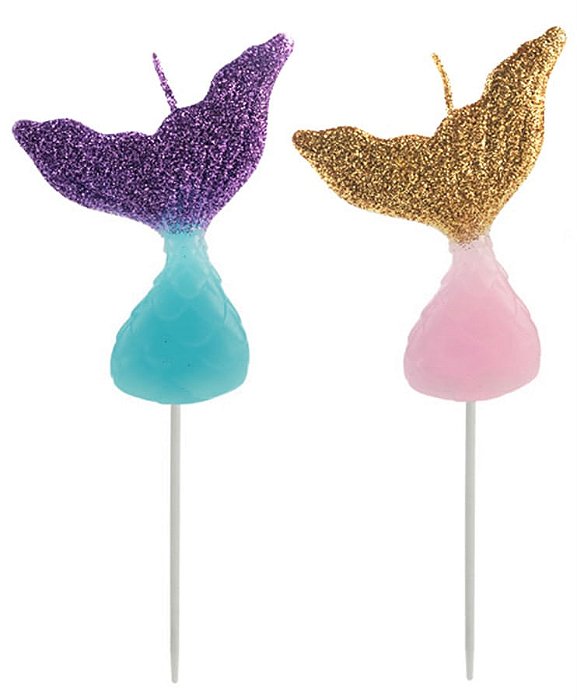 Vela Cauda Sereia C/ Glitter - 2 Un