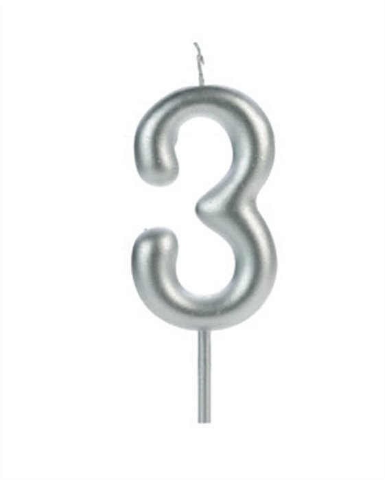 Vela Big Metalizada 8,5cm Prata Nº 3