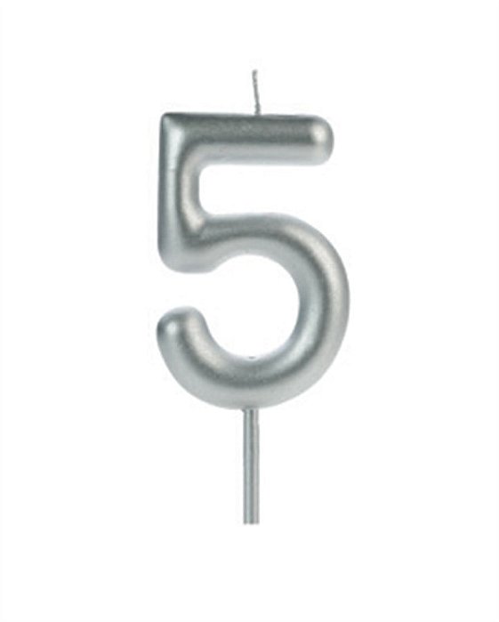 Vela Big Metalizada 8,5cm Prata Nº 5