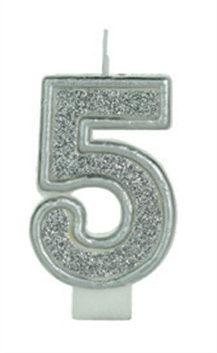 Vela Glitter Basic Prata Número 5