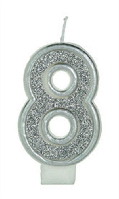 Vela Glitter Basic Prata Número 8