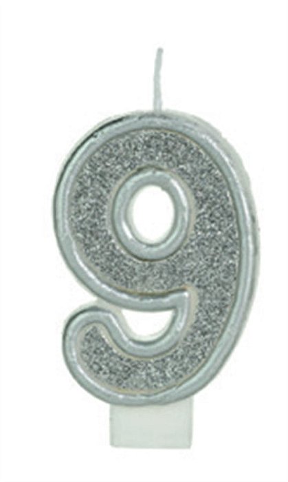 Vela Glitter Basic Prata Número 9