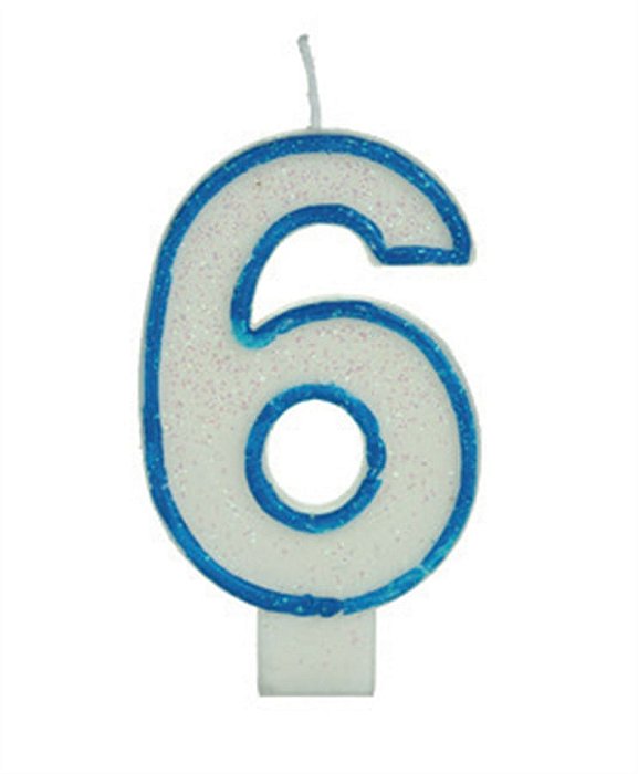 Vela Big Glitter Borda Azul Número 6