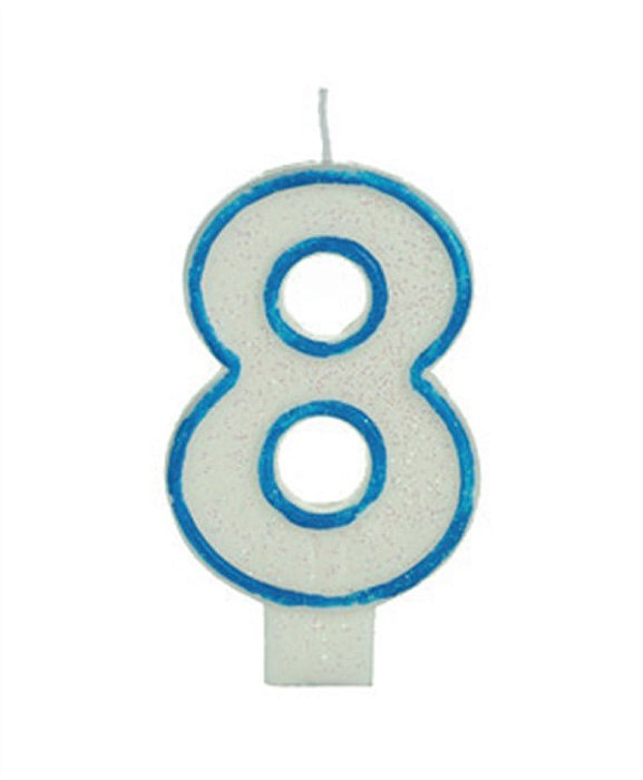 Vela Big Glitter Borda Azul Número 8