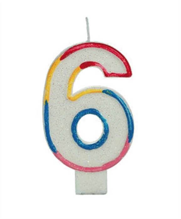 Vela Big Glitter Borda Colorida Número 6