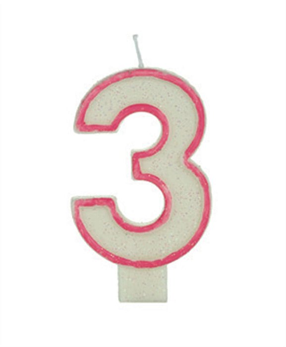 Vela Big Glitter Borda Rosa Número 3