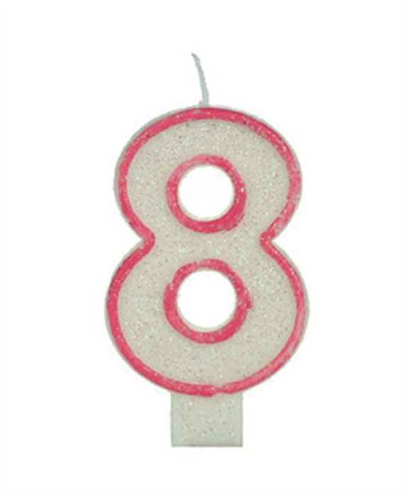 Vela Big Glitter Borda Rosa Número 8