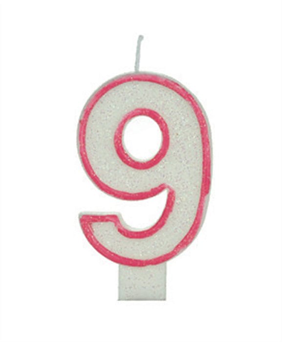 Vela Big Glitter Borda Rosa Número 9