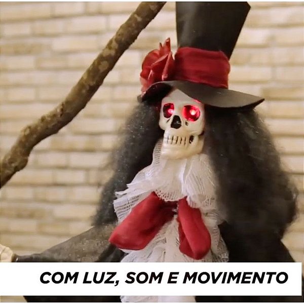 Boneco Noivo Cadáver com Chapéu, Led, Som e Movimento 10x75x125cm - 1 Un