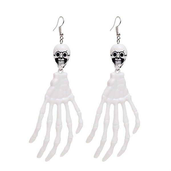 Par de Brincos Mãos Esqueleto com Led Branco