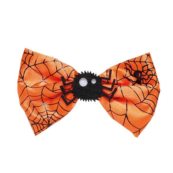 Laço Teia com Aranha Laranja e Preto 10cm - 1 Un