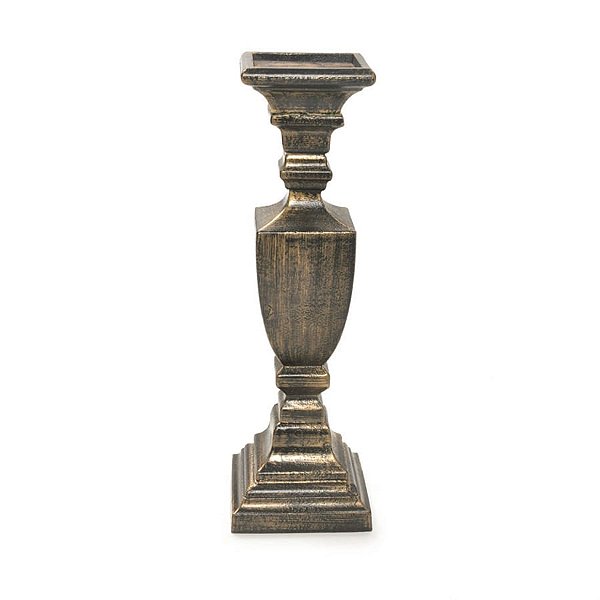 Castiçal em Madeira Madeira Luxo Ouro Envelhecido - M 12x10x35