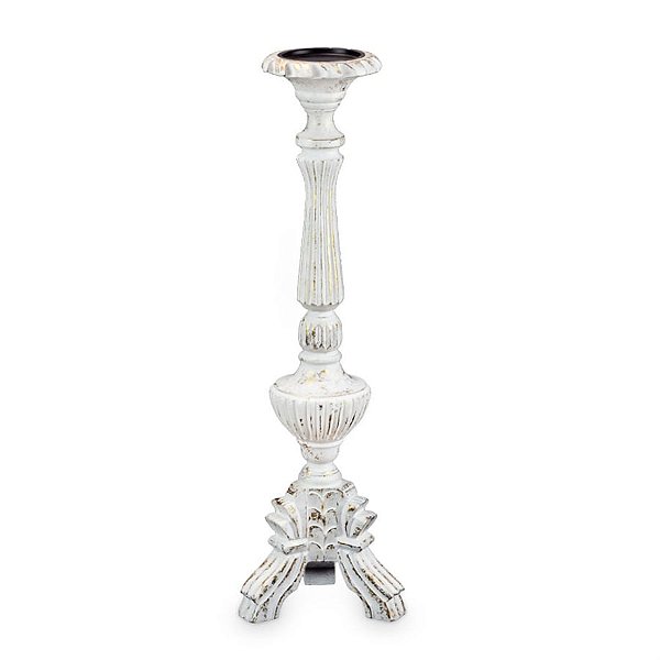Castiçal em Madeira Branco G 19x19x61