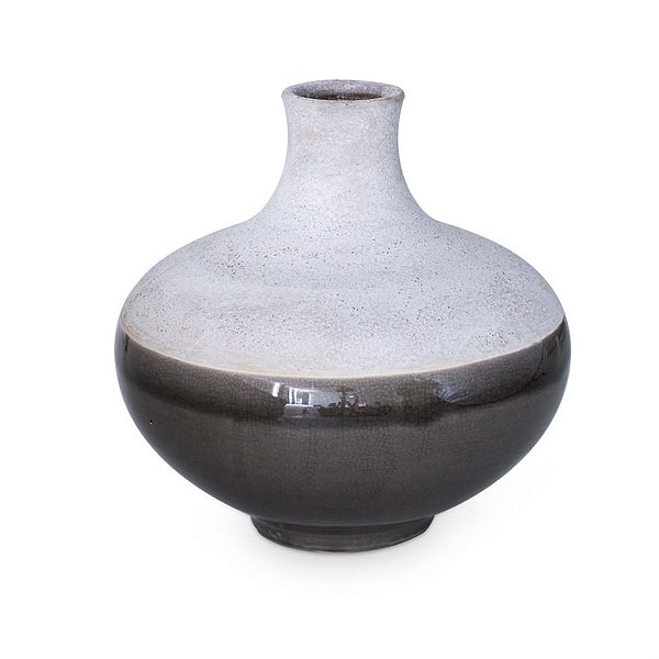 Vaso de Cerâmica com Oval Duo Marrom Branco M 19x19x20
