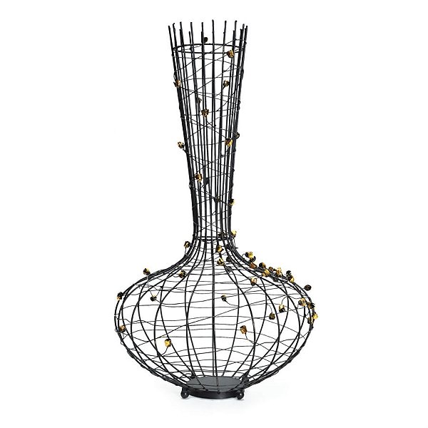 Vaso de Ferro Aramado com Flor Preto - M 34x34x58